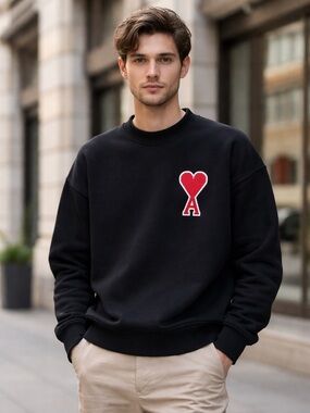 Authentic AMI Paris Ami De Coeur Heavyweight Fleece Sweatshirt Black M /L unisex